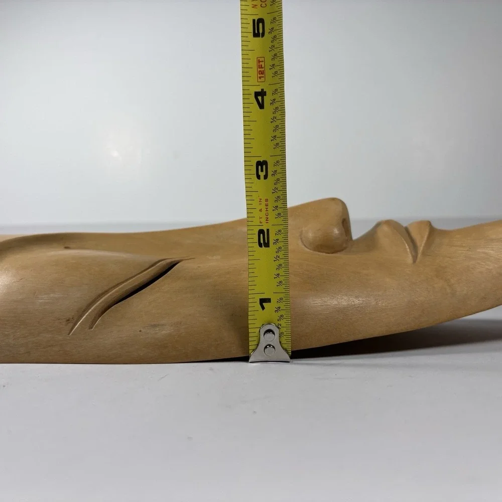 Vintage Serene Hand-Carved Wood Mask - Asian/Tribal Style Wall Decor